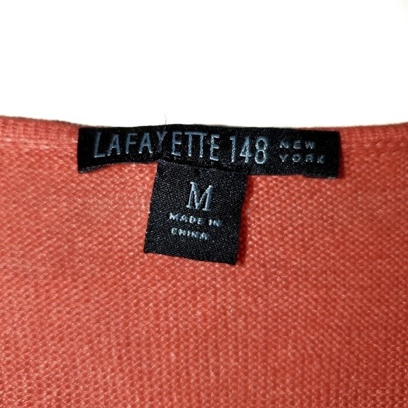 LaFayette 148 100% Linen Knit Scoop Neck Relaxed Fit Cap Sleeve Orange Top Med - Picture 6 of 8
